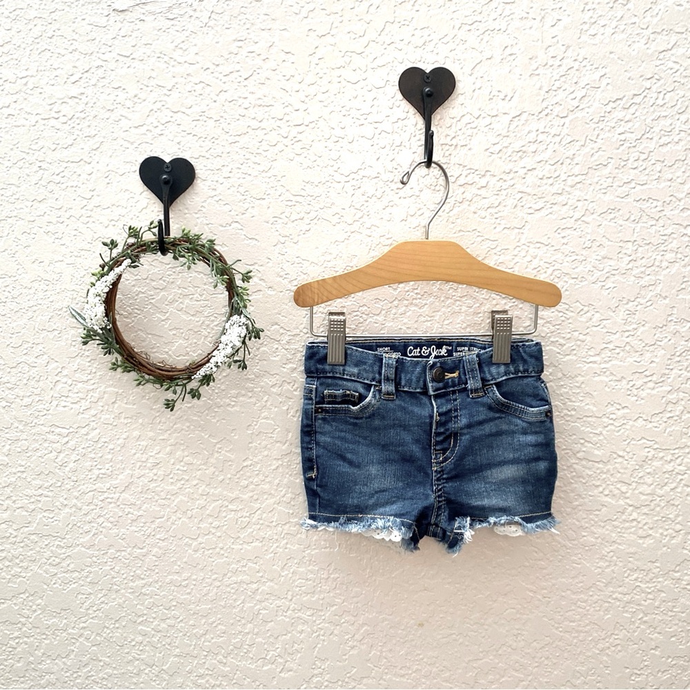 Cat & Jack Super Stretch Denim Cutoff Shorts w/ Eyelet Lace Trim | Size 12M